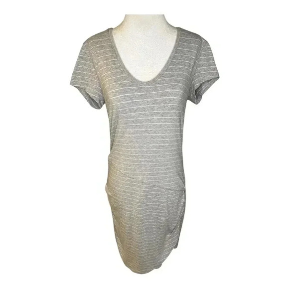 Athleta Women’s Medium Central Stripe Dress Light Gray Heather Stripe - Picture 2 of 8